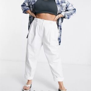 ASOS DESIGN Curve ovoid pleat front peg pants in textur ed ecru